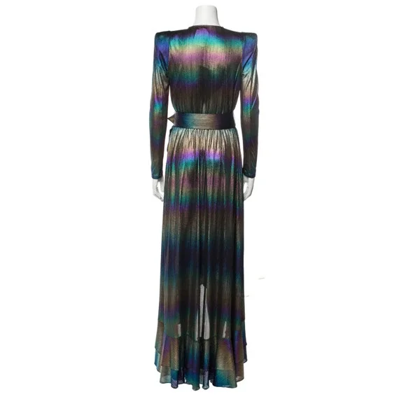 RETROFETE Dress Harmony Gown Rainbow Multi-color Iridescent Oil Print Gown Sz S - Picture 6 of 7